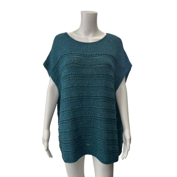 $498 Lafayette 148 Blue Teal Knit Metallic Cotton Seater size XXL - Picture 2 of 8